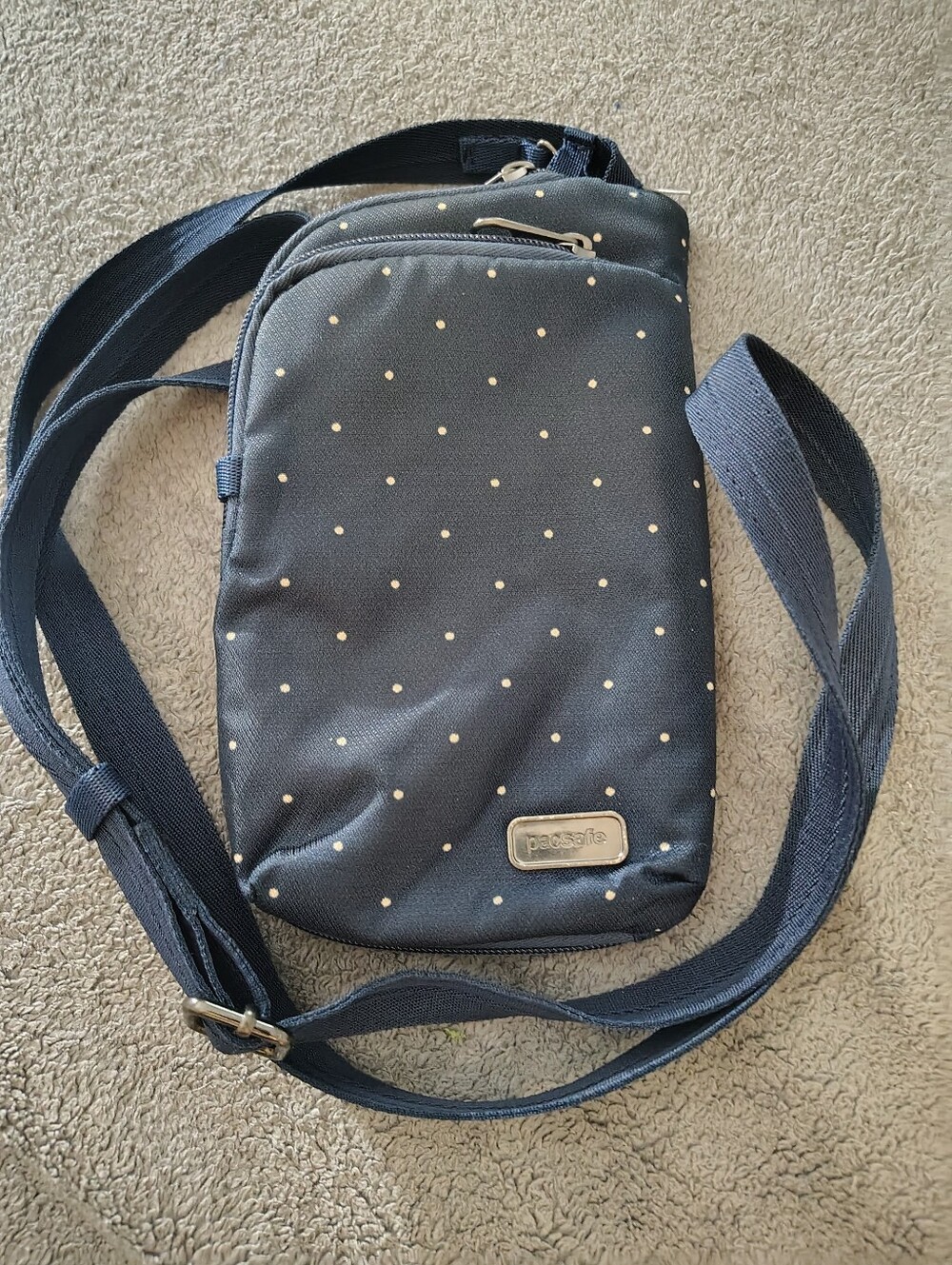 Pacsafe Navy with White Polka Dot Crossbody Messenger Bag